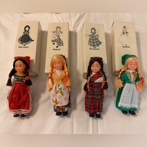 Vintage International Nationality Dolls, Lot Of 4, Original Boxes, Sleeping Eyes